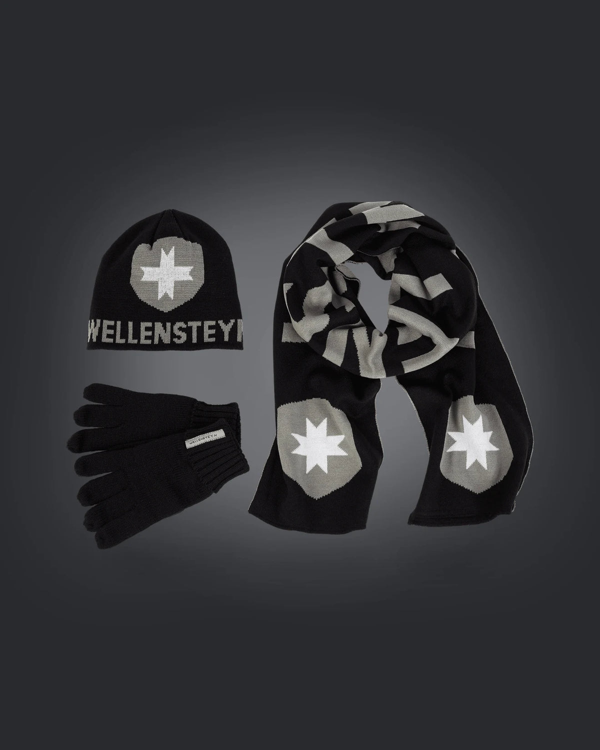 Knit Hat Scarf Glove,105,Black/Grey