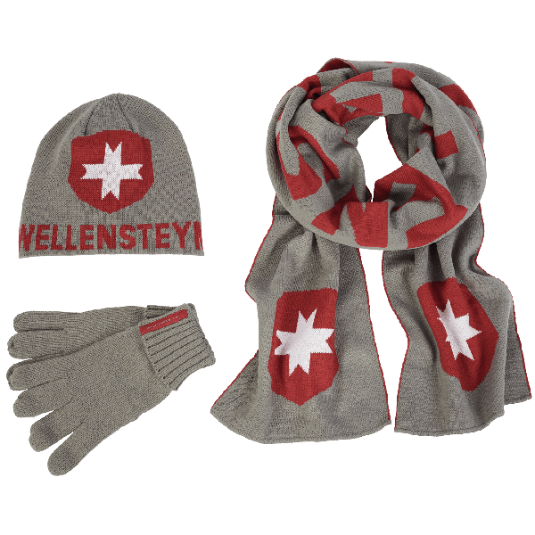 Knit Hat Scarf Glove,105,Grey/Red