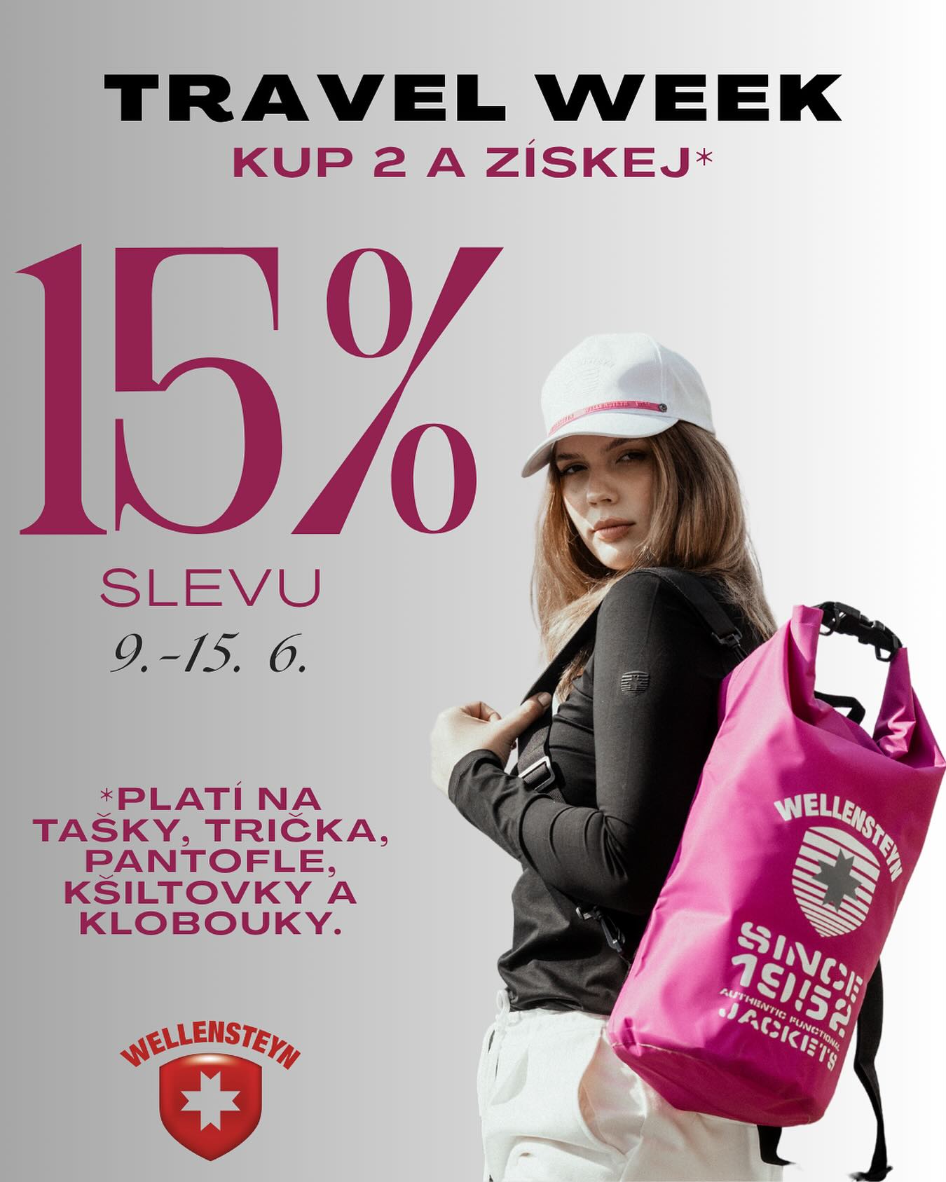 TRAVEL WEEK🛍️ Kup libovolné 2 produkty z těchto kategorií: tašky, trička, pantofle, kšiltovky a klobouky – a získej 15% slevu na každý z nich! 📆Akce platí 9.–15. června 📍PREMIUM OUTLET PRAGUE AIRPORT 📍 FASHION ARENA PRAGUE OUTLET #wellensteyn #wellensteynczechrepublic #móda #oblečení #outfit #fashion #bundawellensteyn #zimníbundy #womensfashion #mensfashion #springfashion #jarníbunda #přechodnábunda #vesta